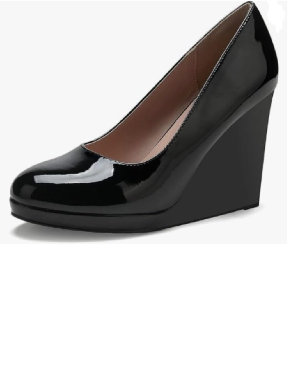 miss left Black Rounded Closed Toe High Heel Pumps Slip On Wedges Heel Shoes